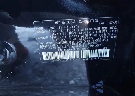 2023 Subaru Ascent Premium 7-Passenger z USA, uszkodzony, nr VIN 4S4WMAED8P3452122